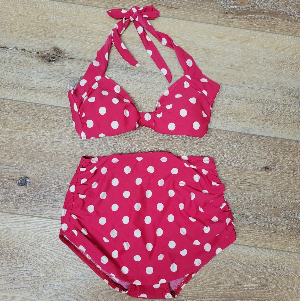 Esther Williams Red and White Polka Dot High Waisted Bikini Set in Size 6